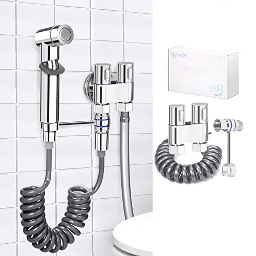 Bidet Handbrause Set, Hochwertiges Raffiniertes Kupfer Bidet Brause mit G1/2" Ventil und eine G3/8", Chrom Handhaben, Bidet Armaturen für Dusche Badezimmer Hygiene Toilettenpapier Windelreinigung (1#) von ALLILUYAA