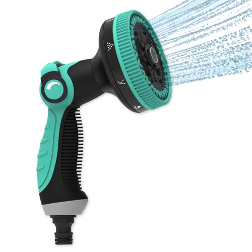 ALLILUYAA Gartenbrause Metall, Gartenschlauch Brause, 8 BewäSserungsmuster, Einstellbarer Wasserdurchfluss für GartenbewäSserung, AutowäSche, Haustierdusche von ALLILUYAA