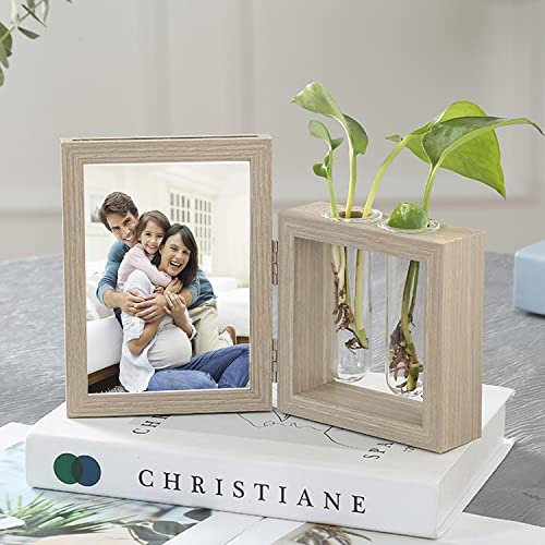 ALLILUYAA Holz Bilderrahmen 10x15 cm,Fotorahmen aus Holz und Plexiglas,mit Vase,Neuer Designstil,Tischplatte Geschenk für Hochzeit Jahrestag Freunde Geburtstagsgeschenk Holzfarbe von ALLILUYAA