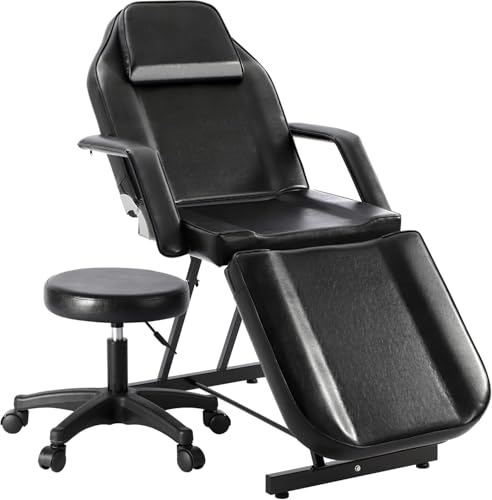 Massageliege Klappbar Kosmetikliege mit Rollhocker 3 Zonen Höhenverstellbar Massagetisch Massagebett mit ergonomischer Kopfstütze, Bezug, Armablage, Kissen (Schwarz) von ALLINLIFE