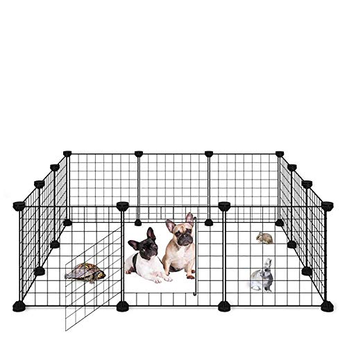 ALLISANDRO Verstellbares Laufgitter DIY Laufstall Welpenauslauf mit Tür für Kleintiere und Meerschweinchen Rabbit Bunny Guinea Pig Playpen individuell zusammenbaubar, schwarz [35x35cm X12 Panels] von ALLISANDRO