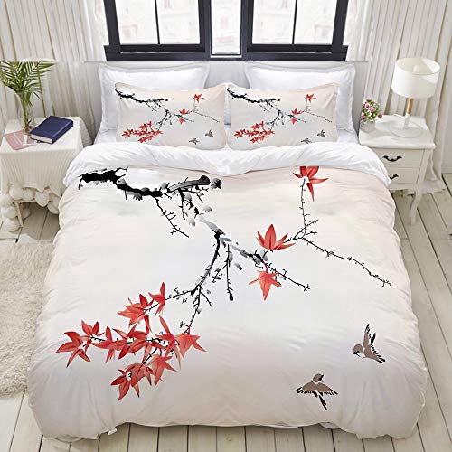 ALLMILL Bedding Bettwäsche-Set,Kirschblüte Sakura Tree Branches Romantic Spring unter dem Motto Watercolor,Mikrofaser Bettbezug und Kissenbezug - (160 x 220 cm) von ALLMILL