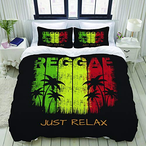 ALLMILL Bettwäsche-Set, Mikrofaser,Buntes Jamaika auf dem Reggae-Musik-Slogan entspannen gerade Sich Schmutz-Grafik-Grün,1 Bettbezug 135 x 200cm+ 2 Kopfkissenbezug 80x80cm von ALLMILL