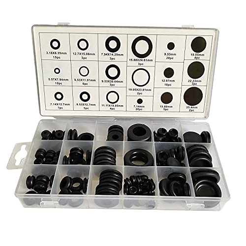 ALLNICE Schwarzer Gummidurchführung Ösenring Dichtungsring-Sortiment für elektrische Leiter zum Schutz von Drähten, Steckern und Kabeln (125 stücke 18 größe) von Allnice
