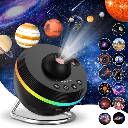ALLOMN 13 in 1 Galaxy Projektor für Schlafzimmer, Planetarium Sternprojektor mit 13 Filmscheiben & 6 RGB Lichteffekten, Sternenhimmel Projektor Planetarium Nachtlicht mit Timer für Erwachsene Kinder von ALLOMN