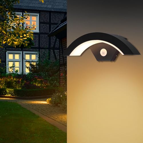 ALLOMN Außenwandleuchte mit Bewegungssensor, IP65 Wasserdichte Schwarz Außenwandlampen mit Sensor, Innenwandleuchte Warmweiß für Garten Badezimmer Schlafzimmer Wohnzimmer Tür Flur Veranda von ALLOMN