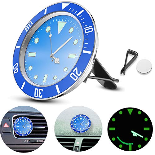 ALLOMN Auto Uhr, 5 × 5cm Auto Air Vent Uhr Auto Quarzuhr Auto Dekoration Uhr Auto Armaturenbrett Uhr, Nachts leuchtend, mit 3M Aufkleber (1 PCS, Blau) von ALLOMN
