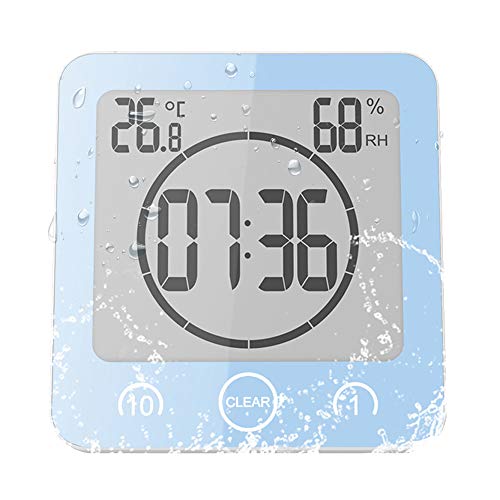 ALLOMN Badezimmer Uhr, LCD Digital Dusche Wecker wasserdichte Berührungssteuerung ℃ / ℉ Temperatur Luftfeuchtigkeit, Countdown Timer, 3 Montagemethoden, Batterieleistung (Blau) von ALLOMN