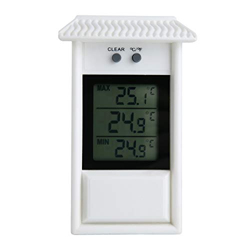 ALLOMN Gewächshaus Thermometer, Wasserdicht Digital Max Meine Gewächshaus Thermometer-Monitor 0,1 ° C Auflösung, -20-50 ° C Temperaturbereich, Wandmontage Batteriebetrieben (Weiß) von ALLOMN