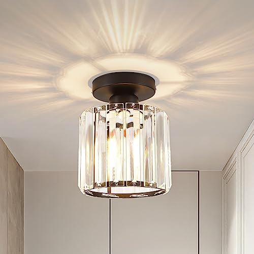 ALLOMN Kristall Deckenleuchte, Mini für Halbbündige Montage Dimmbar Chrom LED Kronleuchter Schlafzimmer Küche Esszimmer Flur Balkon Veranda, LxH: 5.12x6.69 Inch, Schwarz, 183L53U17LUYI von ALLOMN