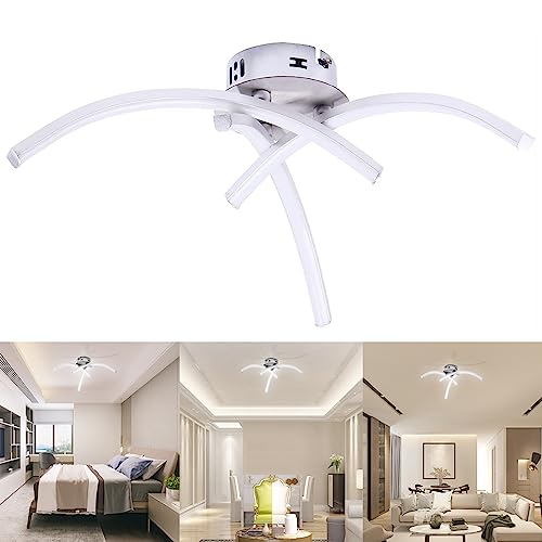 ALLOMN LED Deckenleuchte, Kronleuchter Lampe Modern Gebogen Design Deckenleuchte mit 3 Gebogenes Licht für Wohnzimmer Schlafzimmer Esszimmer 18W (Kaltes Weiß) von ALLOMN