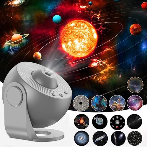 ALLOMN Planetarium Sternenprojektor, LED Globus Galaxie Projektor mit 13 Filmscheiben, Sternenhimmel Nachtlicht für Kinder Erwachsene Decke Schlafzimmer Wohnzimmer (Silber) von ALLOMN