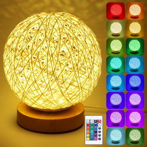 ALLOMN RGB-Tischlampe, LED Sepak Takraw Tischlampe USB Wiederaufladbar LED-Nachtlicht Schreibtisch Dekorative Lampe mit Handgestricktem Lampenschirm für Schlafzimmer Wohnzimmer Geburtstags Geschenk von ALLOMN