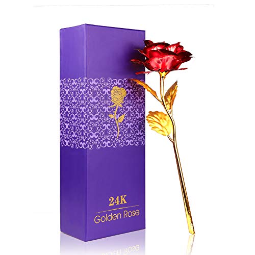 ALLOMN Rose, künstliche Blumen, 24K vergoldete Rose mit Geschenkbox Bestes Geschenk zum Valentinstag Muttertags Weihnachtsgeburtstag (Rot) von ALLOMN