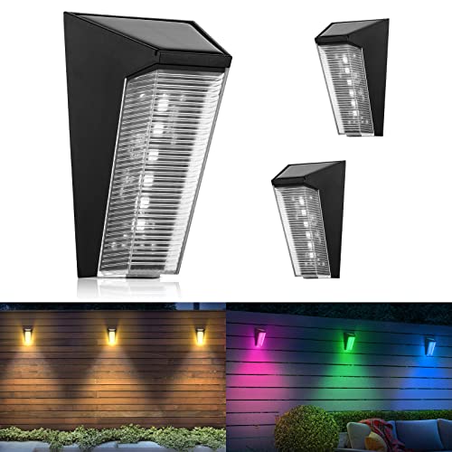 ALLOMN Solar Wandleuchte Aussen Solarlampen für Außen Garten, 2pcs Wasserdichte Solarzaunleuchten mit 5 Modi RGB Farbwechsel Solar Wegeleuchten für Zaun Terrasse Garten Stufen Treppen Balkon Deko von ALLOMN