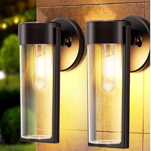 ALLOMN Retro Solar Außenwandleuchten, 2 Packungen Warmweiß, 17.3 x 9.5 x 7 cm, Schwarz, Wasserdicht, Garten, Zaun, Terrasse, Terrassendielen, Treppe, Garage, Tor, Hof Dekoration von ALLOMN