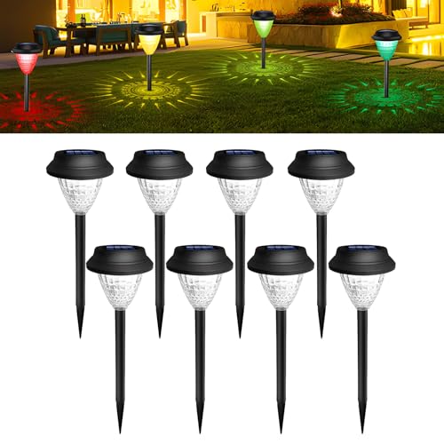 ALLOMN Solarlampen für Außen Garten, 8 Stück LED Solar Gartenleuchten Mit Warmweiße + Farben Licht Wasserdicht Rasenlampen Solarleuchten Garten Solarlicht für Außen Rasen Terrasse Weg Hof von ALLOMN