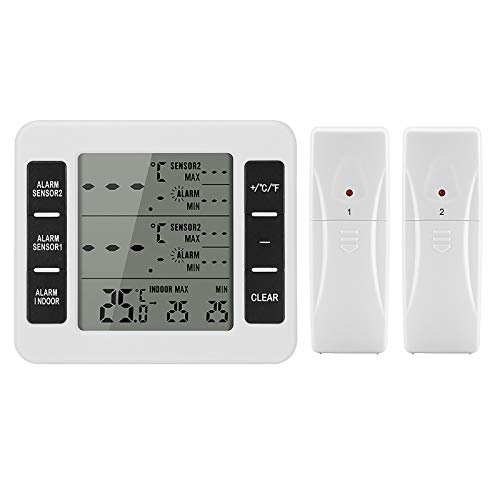 Kabellos Kühlschrank Thermometer Digital LCD Drinnen draußen Temperaturüberwachungsuhr mit Dual Drahtloser Sensor Alarm Erinnerung Funktion Min/Max Record für Zuhause Restaurants von ALLOMN
