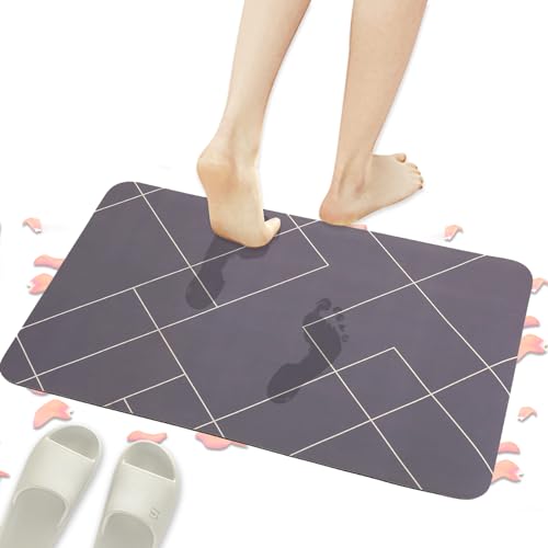 ALLONWAY Badematte, Badezimmermatte 80 x 50 cm, Badematte rutschfest, Badezimmerteppich Saugfähig, Badematte Waschbar für Badezimmer, Schlafzimmer (Grau) von ALLONWAY