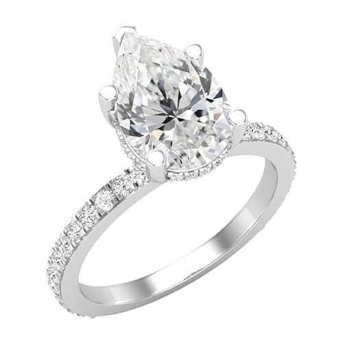 ALLORYA IGI-zertifizierter 2,50 Karat Birne & runder Laboranbau weißer Diamant Halo Ehering für Sie in 925er Sterlingsilber Größe 4 von ALLORYA