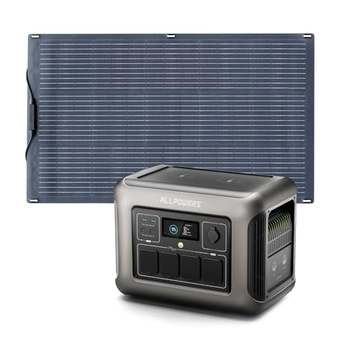 ALLPOWERS R1500 Solargenerator mit SF100 100W Solarpanel, 1152Wh LiFePO4 Batterie mit AC 1800W Tragbare Powerstation, 43dB Leise Betrieb Mobile Notstromversorgung für Garten Reise Camping Wohnmobil von ALLPOWERS