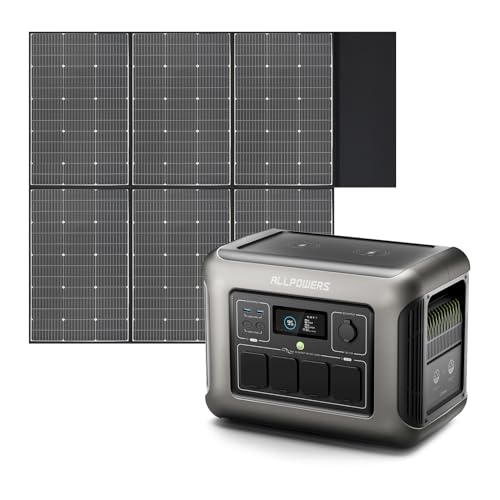 ALLPOWERS R1500 Tragbare Powerstation mit 600W Solarpanel, 1152Wh LiFePO4 Batterie mit 1800W AC Ausgang Solargenerator, 43dB Leise Betrieb Mobile Notstromversorgung für Garten Reise Camping Wohnmobil von ALLPOWERS