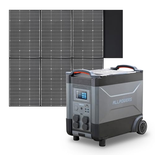 ALLPOWERS R4000 Tragbarer Powerstation mit 600W Monokristalline Solarmodule, Solargenerator 3600Wh LiFePO4 Batterie mit 4000W AC Ausgang, Tragbare Heimbatterie für Camping, Wohnmobil, Zuhause von ALLPOWERS