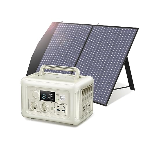 ALLPOWERS R600 Solargenerator, 2x 600W (1200W Spitze) AC Ausgang, 299WH LiFePO4 Batterie Tragbare Powerstation mit 100W Solarpanel, Mobile Stromversorgung für Garten Reise Camping Wohnmobil Notfall von ALLPOWERS