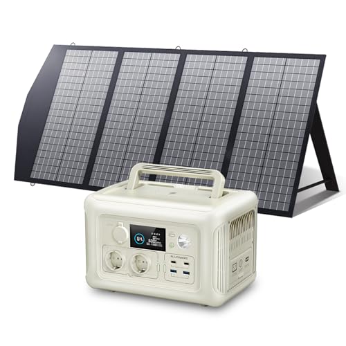 ALLPOWERS R600 Solargenerator mit 140W Solarpanel, 2x 600W (1200W Spitze) AC Ausgang, 299WH LiFePO4 Batterie Tragbare Powerstation, Mobile Stromversorgung für Garten Reise Camping Wohnmobil Notfall von ALLPOWERS