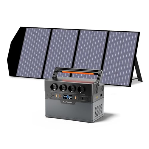 ALLPOWERS S1500 PLUS Solargenerator, 1092WH Tragbare Powerstation mit 140W Solarpanel, 4 * 230V 1500W AC Steckdose mobile Stromversorgung für Wohnmobil Outdoor RV Notfall und als Notstromaggregat von ALLPOWERS