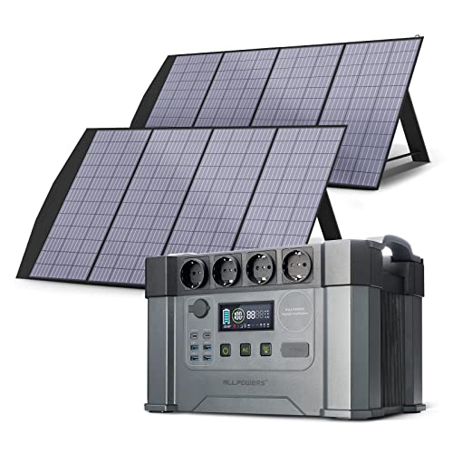 ALLPOWERS S2000 1500Wh Tragbares Powerstation 2000W (Spitze 4000W) AKKU Solargenerator Mobiler Stromspeicher Power Station mit 2x 200W Faltbares Solarpanel für Outdoor Home Notfall Camping RV Reise von ALLPOWERS