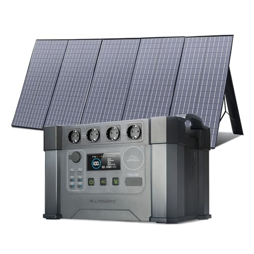 ALLPOWERS Solar Generator S2000 Pro mit 400W Solarpanel, 1500Wh Akku Batterie Backup mit 4x 2400W AC Ausgängen (4000W Peak) Tragbare Powerstation für Autoreisen Wohnmobil Outdoor als Notstromaggregat von ALLPOWERS