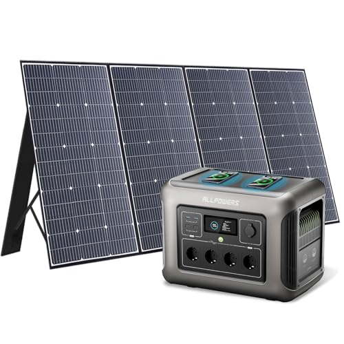 ALLPOWERS Solargenerator R1500, 1152WH LiFePO4 Batterie, 4x 1800W (3000W Spitze) AC Ausgang Tragbare Powerstation mit 400W Solarpanel, Mobile Stromversorgung für Garten Reise Camping Wohnmobil Notfall von ALLPOWERS