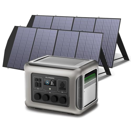 ALLPOWERS Solargenerator R2500 mit 2x 200W Solarpanels, 2016Wh LiFePO4 Tragbare Powerstation, 2500W AC/100W USB-C Ausgang,1 Std. Schnellladung für Outdoor,Off-Grid,RV,Notfall von ALLPOWERS
