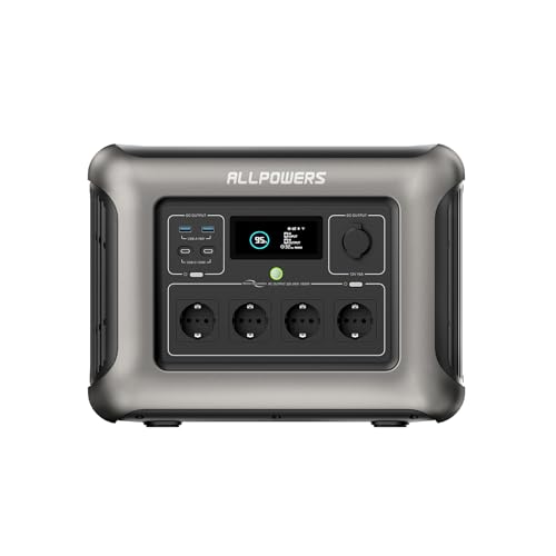 ALLPOWERS Tragbare Powerstation R1500, 1152Wh LiFePO4 (LFP) Akku, 1800W AC/100W USB-C Ausgang, Solargenerator (Solarpanel optional) für Notstromversorgung zu Hause, Camping & Wohnmobil von ALLPOWERS