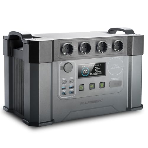 ALLPOWERS Tragbarer Powerstation 2400W (4000W Surge) Wechselstromsteckdosen 1451Wh Akku MPPT Solar Generator Mobiler Stromspeicher für Wohnmobil Camping Heimwerken Notstromaggregat RV Haus Notfall von ALLPOWERS