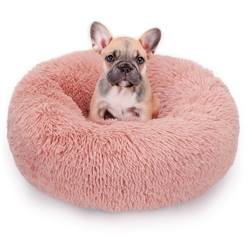 ALLSOPETS Beruhigendes Hundebett für Kleine und Mittelgroße Hunde Waschbares Donut-Katzenbett mit Rutschfester Unterseite Weiches Rundes Plüsch-Hundebett (Kirschrosa, 60cm) von ALLSOPETS