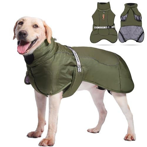 ALLSOPETS Hund Wintermantel Reflektierend Warme Hundejacke für Mittelgroße Große Hunde Winddichte Winterjacke mit Verstellbarem Bauchgurt und D-Ring für Leinenbefestigung (Armeegrün, 3XL) von ALLSOPETS
