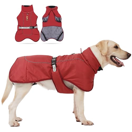 ALLSOPETS Hund Wintermantel Reflektierend Warme Hundejacke für Mittelgroße Große Hunde Winddichte Winterjacke mit Verstellbarem Bauchgurt und D-Ring für Leinenbefestigung (Burgunderrot, 4XL) von ALLSOPETS
