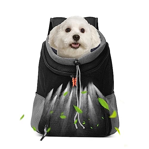 ALLSOPETS Hunde Rucksack Träger, Haustier Rucksack Vorne Mit Sicherheitsgurt für Katzen und Hunde Welpen, Bequem Atmungsaktiv Katzenrucksack Perfekt für Reisen Wandern Spazierengehen Schwarz von ALLSOPETS