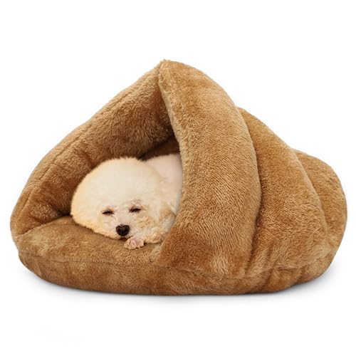 ALLSOPETS Hundebett Katzenhöhle Gemütliches Zelt für Katzen Kleine Hunde und Welpen Dreieckiges Haustierbett mit Rutschfester Unterseite für Komfortablen Schlaf (Zitronengelb, M) von ALLSOPETS