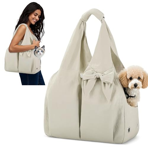 ALLSOPETS Hunderucksack für Kleine Hunde, Atmungsaktive Hunde Tragetasche Katzentragetasche mit Sicherheitsleine, Tragbare Umhängetasche für Reisen Outdoor Camping (Cremebeige) von ALLSOPETS