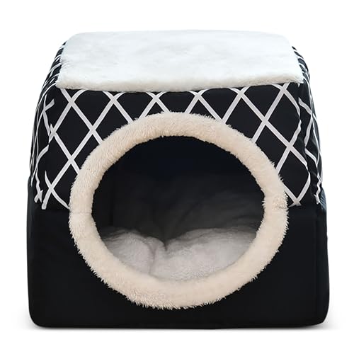 ALLSOPETS Katzenhöhle Hundebett für kleine Hunde Warmes Haustierbett für Hauskatzen Bequemes Katzenbett Katzenhaus mit Rutschfester Unterseite und Abnehmbarem Kissen Maschinenwaschbar Schwarz von ALLSOPETS