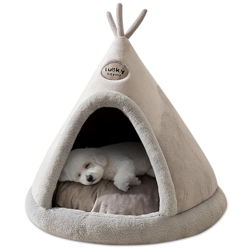 ALLSOPETS Katzenhöhlenbett, Indoor Hundehütte für Katzen Welpen Kleine Hunde, Warmes Winter Haustierbett mit Abnehmbarem Kissen für Entspannten Schlaf (Silbergrau, XL) von ALLSOPETS
