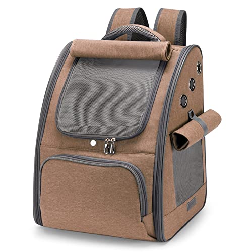 ALLSOPETS Katzenrucksack Hunderucksack Faltbarer Haustierrucksack Reise Camping Haustier-Taschen Atmungsaktiv Sonnenschutzvorhänge Geeignet für kleine Hunde Katzen Haustiere und Welpenrucksäcke Khaki von ALLSOPETS