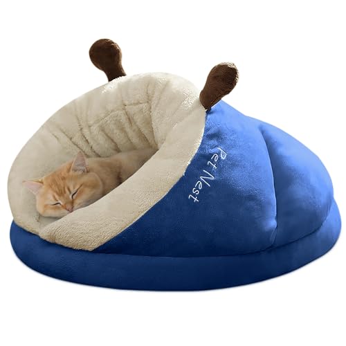 ALLSOPETS Kleines Hundebett Katzenhöhle Haustierzelt für Hunde Katzen Welpen Süßes Katzenbett Dickes Fleece Warmes Weiches Hundebett Kuschelhöhle Iglu-Nest gemütliches Bett (Blau, M) von ALLSOPETS