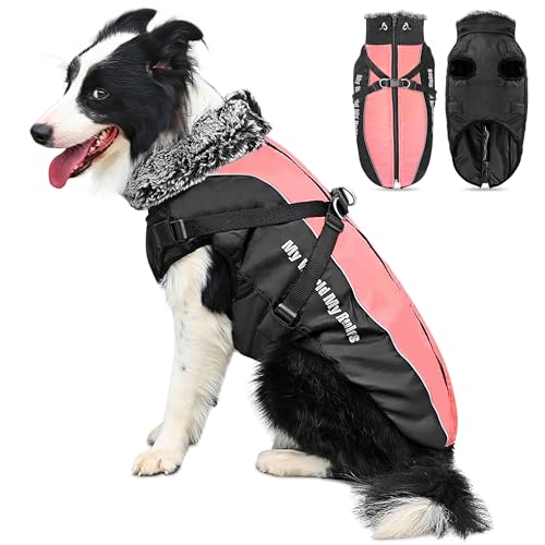 ALLSOPETS Warmer Hundemantel Wasserdichter Hundejacke für Hunde mit Reflektierenden Streifen Stilvolle Winterweste für Kaltes Wetter Bequemer Schneemantel (Grapefruitrot, 5XL) von ALLSOPETS