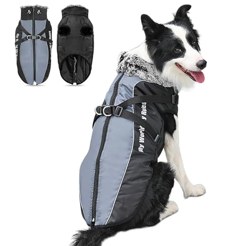 ALLSOPETS Warmer Hundemantel Wasserdichter Hundejacke für Hunde mit Reflektierenden Streifen Stilvolle Winterweste für Kaltes Wetter Bequemer Schneemantel (Meteoritgrau, 4XL) von ALLSOPETS