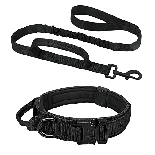 ALLSOPETS Taktisches Hundehalsband und Leinen Set Hundehalsband mit Hundeleine und Steuergriff Verstellbares Militärisches Hundehalsband für Mittlere Große Hunde Outdoor Abenteuer Schwarz M von ALLSOPETS