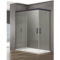 ALLSTONE BASIC Duschkabine 2+2 ohne Bodenprofil 5 Farben 2 Glasarten 6mm in Aluminium Schwarzes-profil 140x90 cm Transparentes glas von ALLSTONE